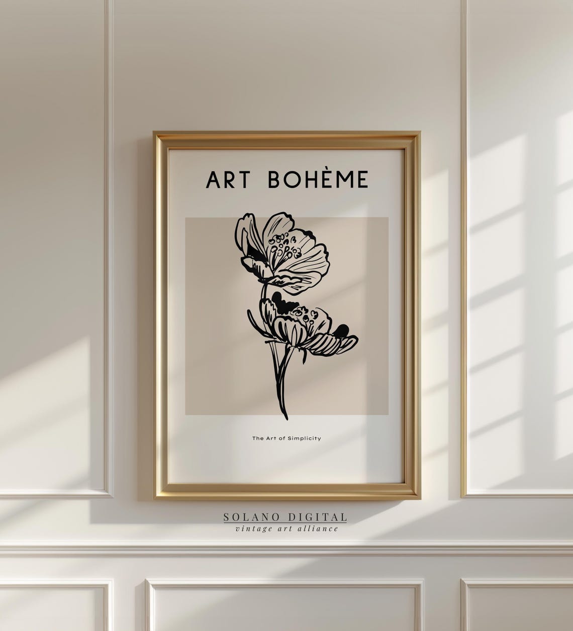 Minimalist Floral Line Art Print Black Flower Botanical Drawing Boho Neutral Wall Modern Poster