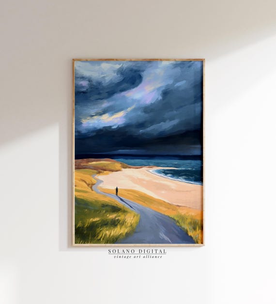 Minimal Wall Art Moody Coastal Abstract Painting Large Print Instant Minimalist Beach For Living Room