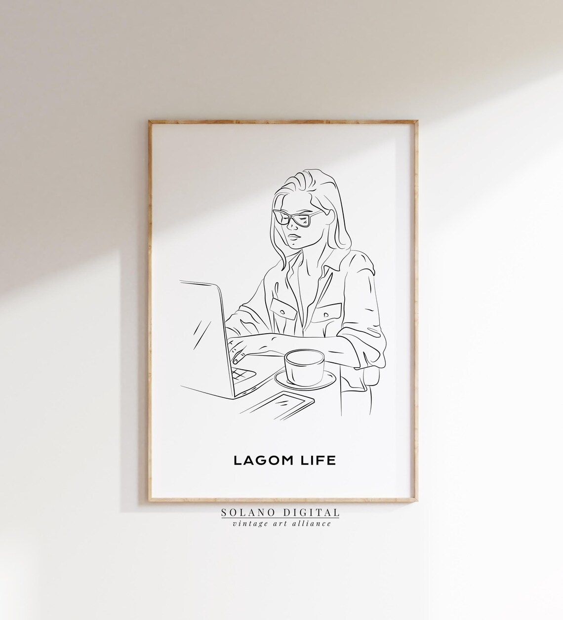 Freelance Woman Line Art Print Home Office Wall Modern Minimalist Artwork Productivity Decor