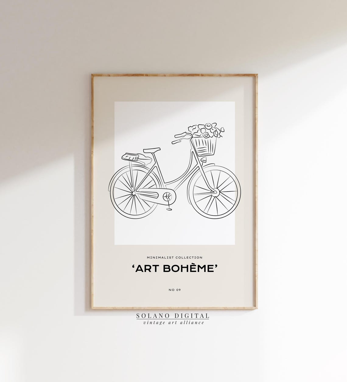 Bohème Bicycle Line Art With Flower Basket Minimalist Poster