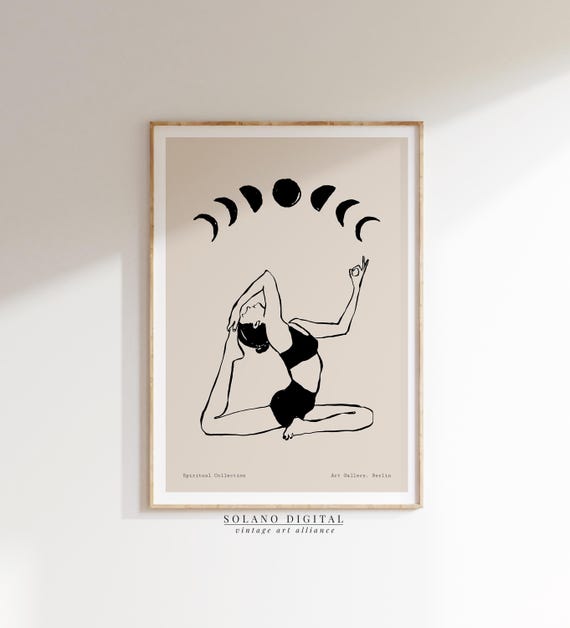 Yoga Moon Phases Wall Art Spiritual Boho Line Drawing Meditative Wellness Poster For Room Decor