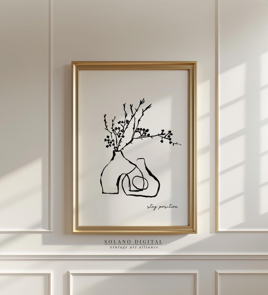 Minimalist Vase Line Art With Botanical Branches Stay Positive Wall Modern Boho For Home Decor