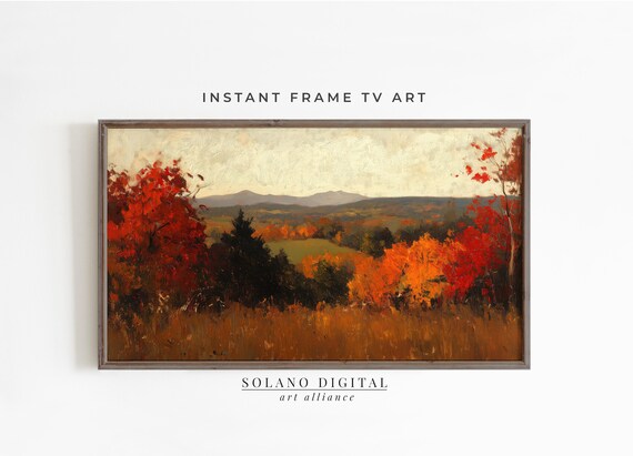 Autumn Forest Landscape Painting with Red Foliage Fall Poster