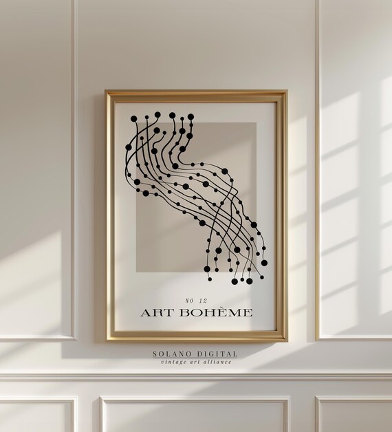 Modern Abstract Line Art Print Boho Dots And Curves Poster Minimalist Wall For Contemporary Decor
