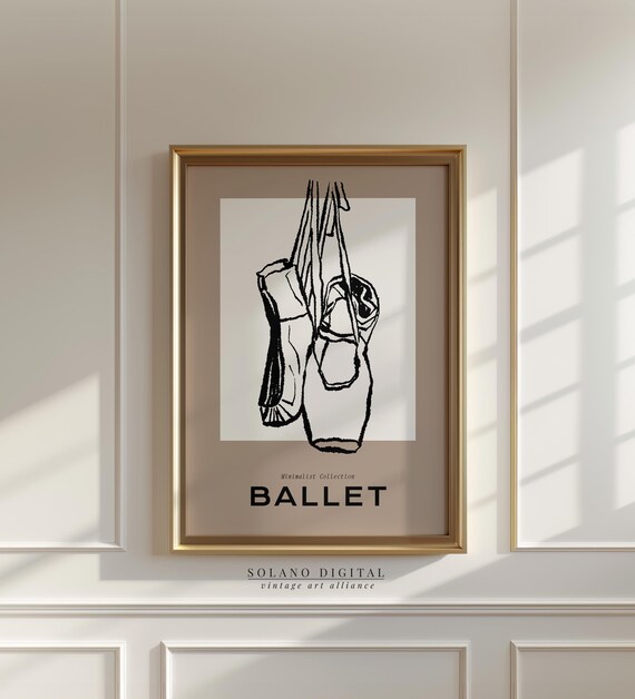 Ballet Shoes Wall Art Minimalist Pointe Shoe Line Drawing Dance Poster For Studio Or Girls Room Decor
