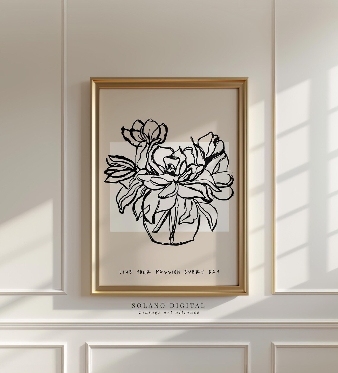 Live Your Passion Every Day Floral Line Art Botanical Quote Poster