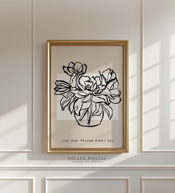 Floral Line Drawing Art Modern Botanical Wall Minimalist Flower Illustration For Bedroom Or Office