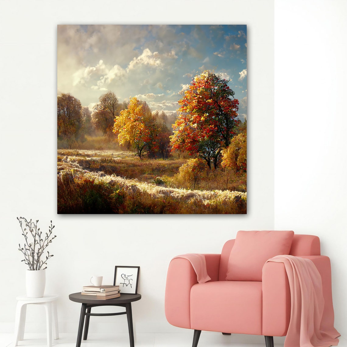 Autumn Landscape Golden Trees Sunlit Meadow Fall Colors Art Poster - Image 2