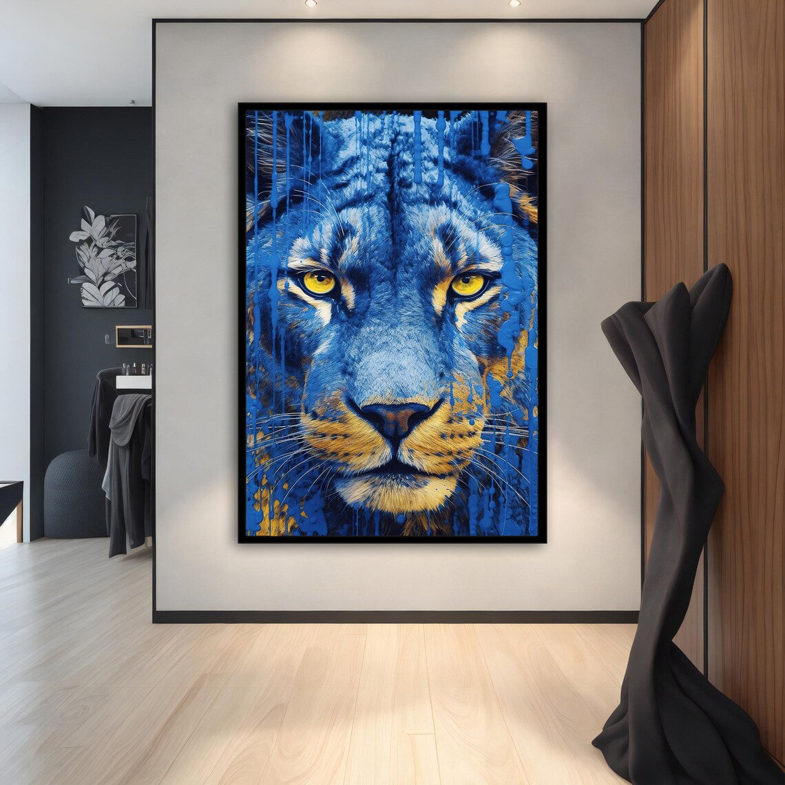 Blue Tiger Face Gold Eyes Dripping Paint Bold Pop Art Wildlife Wall Poster - Image 3