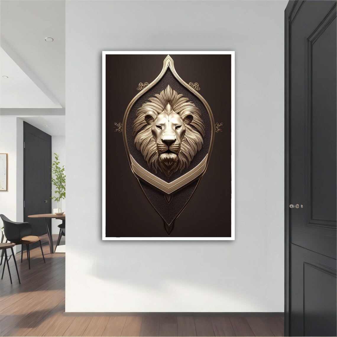 Silver Lion Head Shield Crest Emblem Luxury Metallic Animal Art Wall Poster - Image 4