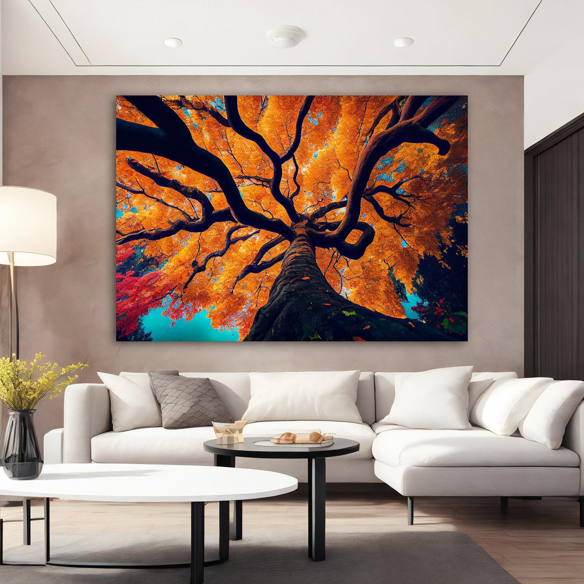 Giant Orange Autumn Tree Branches Low Angle Nature Art Poster - Image 2