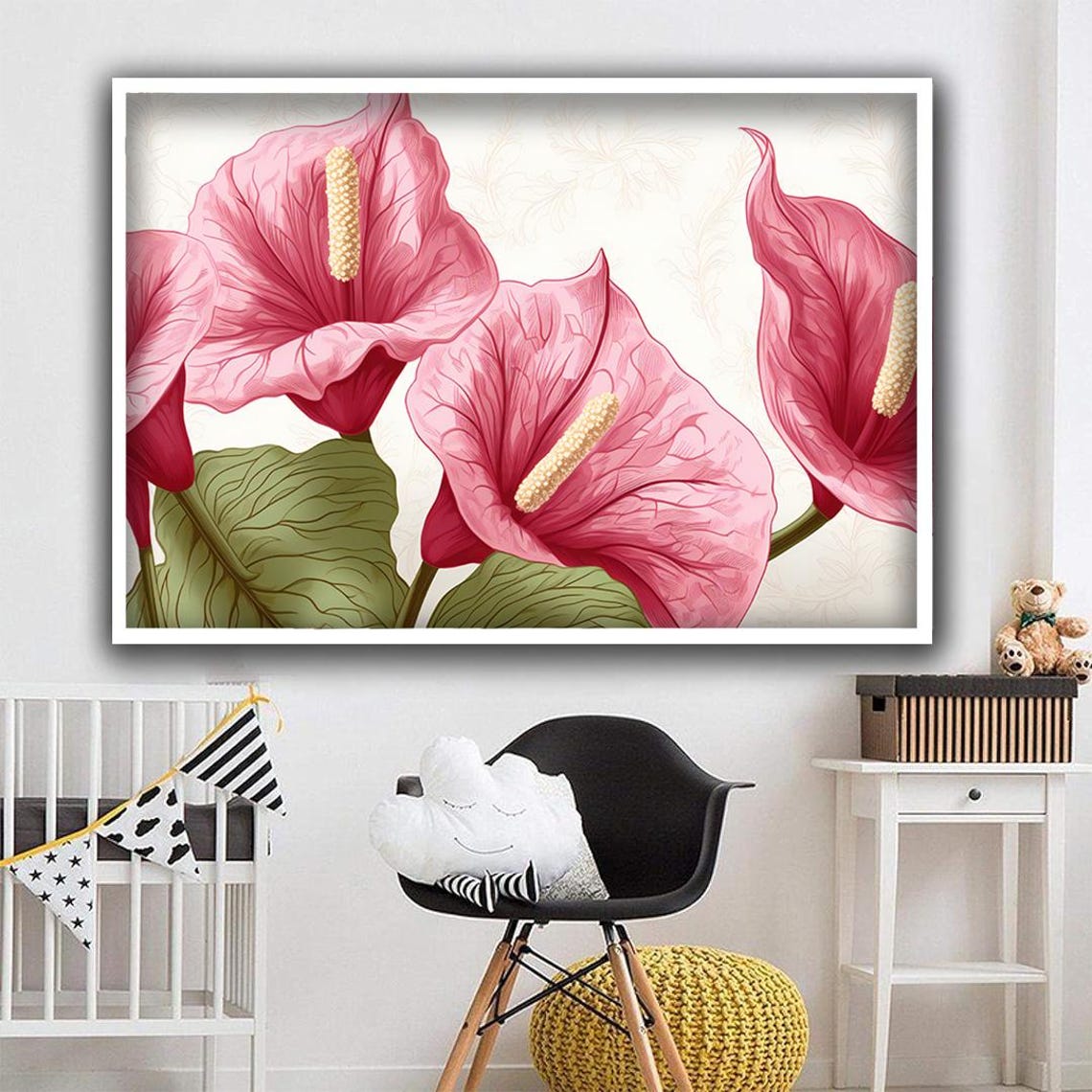 Pink Anthurium Flowers Close Up Detailed Botanical Tropical Poster - Image 4