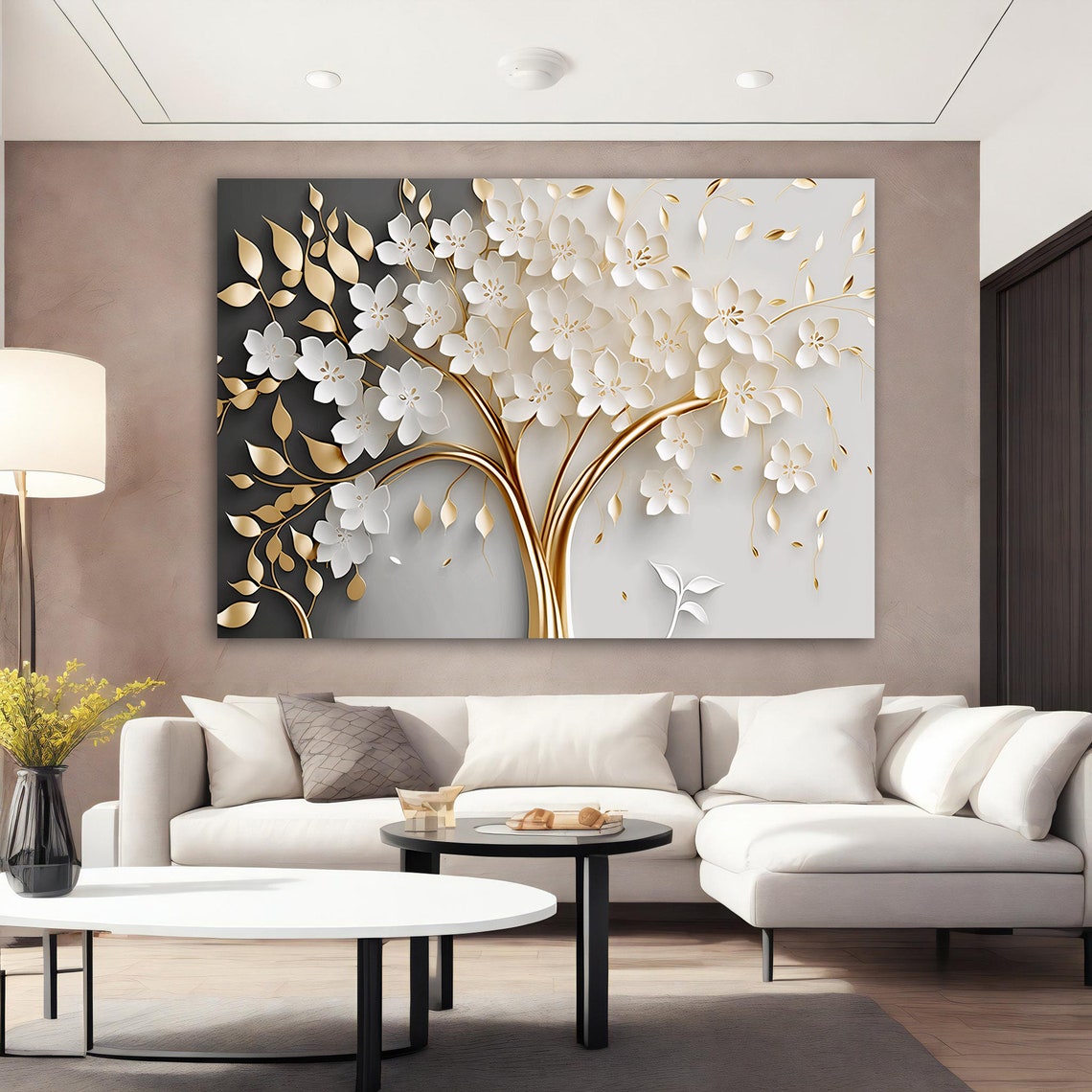 Gold White Floral Tree Embossed Blossoms Luxe Botanical Poster - Image 3
