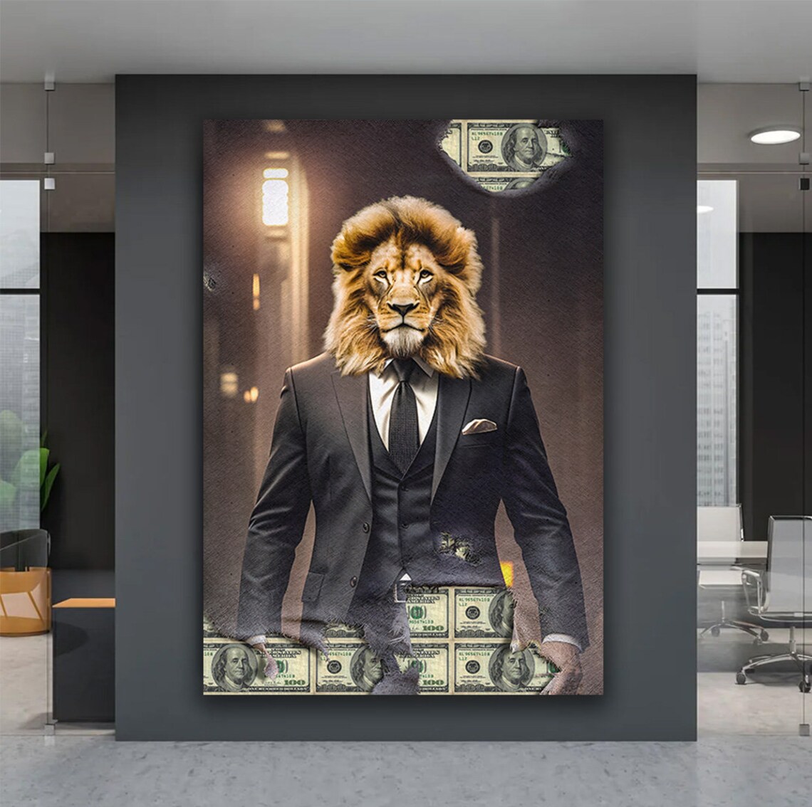 Lion In Business Suit Money Boss Torn Poster Motivational Animal Art Poster - Image 5