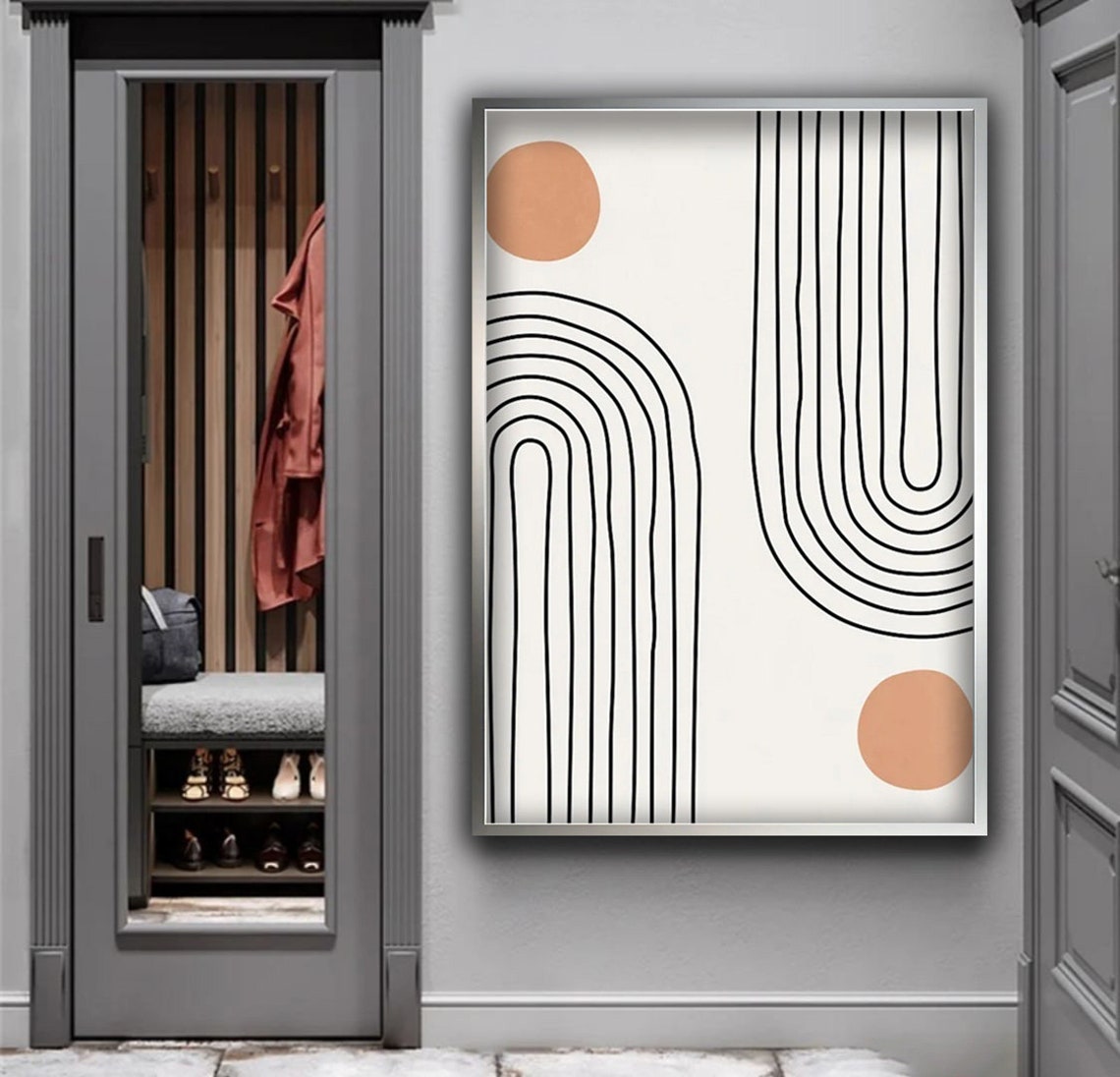 Boho Terracotta Circles and Black Line Arches Minimal Wall Poster - Image 3