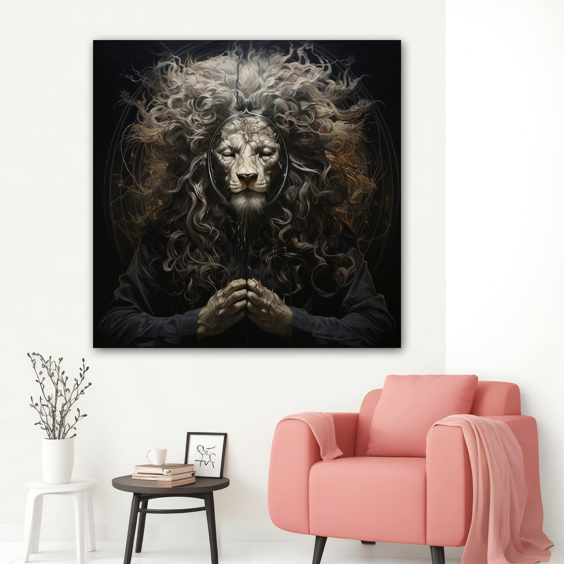 Meditating Lion Monk Prayer Zen Dark Spiritual Animal Art Poster - Image 5