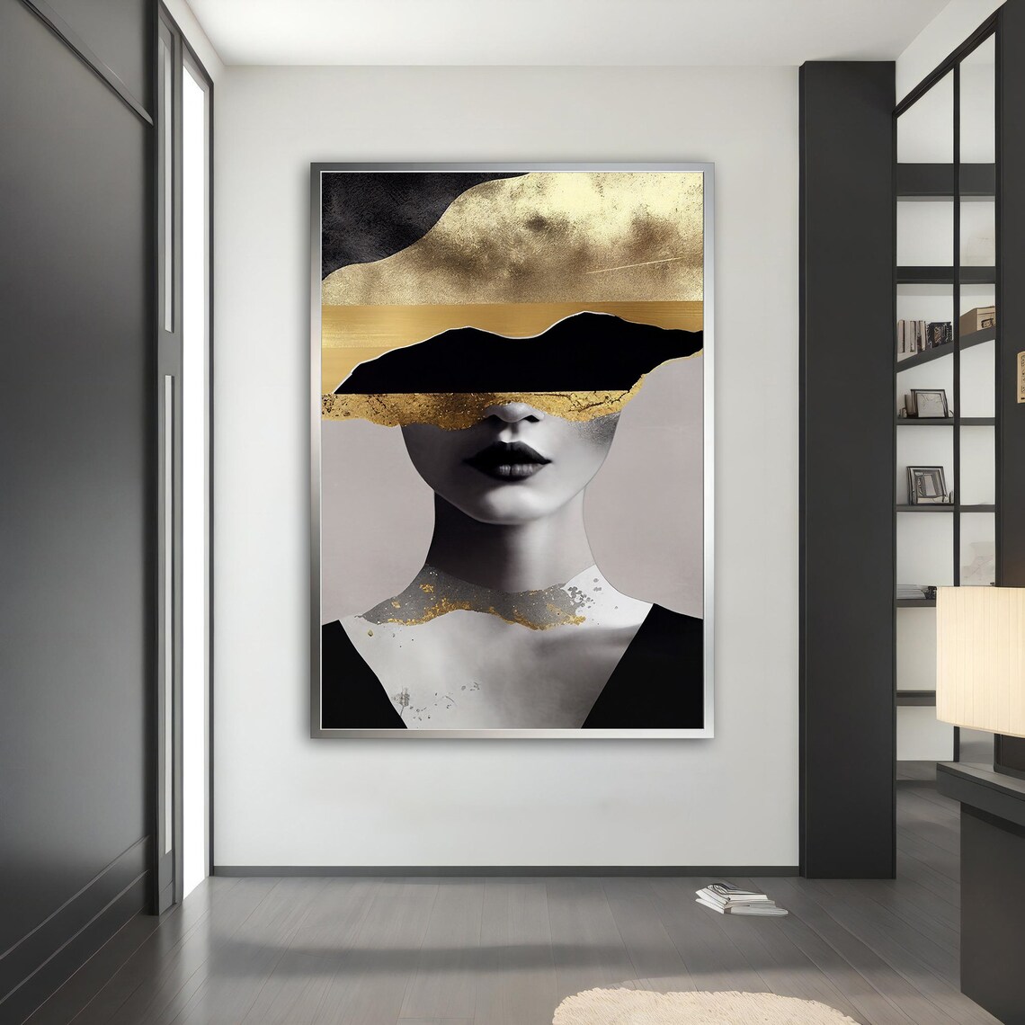 Black White Woman Gold Eye Band Abstract Elegant Portrait Wall Art - Image 5