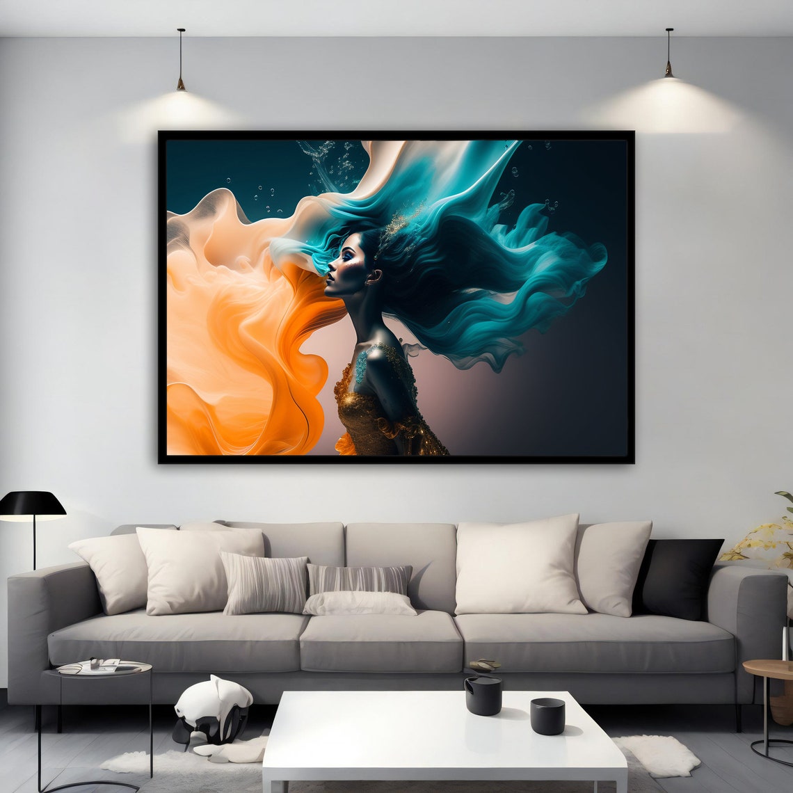 Abstract Woman Painting Orange And Blue Woman Wall Art Artistic Woman Portrait Print Girl Painting Modern Home Decor - Image 5