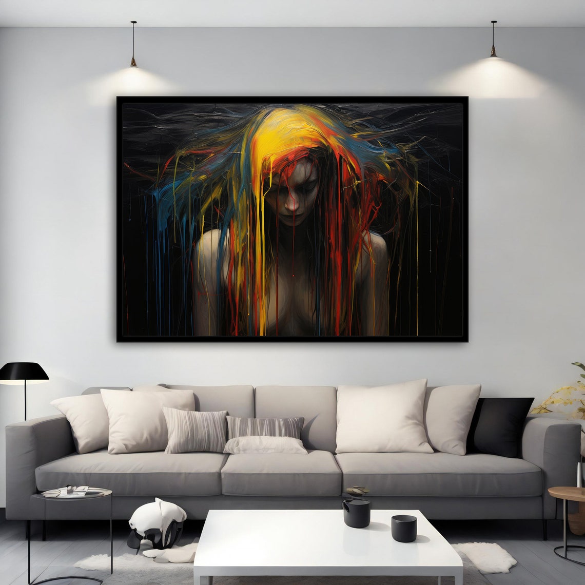 Colourful Nude Woman Painting Girl With Paint Flowing On Modern Woman Art Colorful Girl Art - Image 5