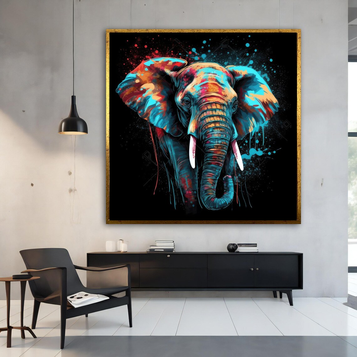 Colorful Elephant Head Painting Black Background Splash Wildlife Art Poster - Image 5