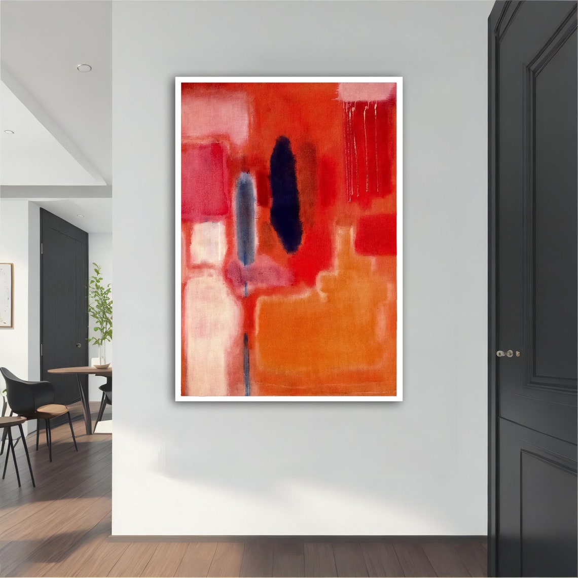 Rothko Style Red Orange Color Field Dark Blue Streaks Art Poster - Image 5