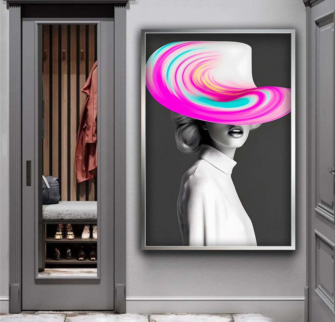 Woman Colorful Swirl Hat Pop Art Modern Fashion Wall Art Poster - Image 4
