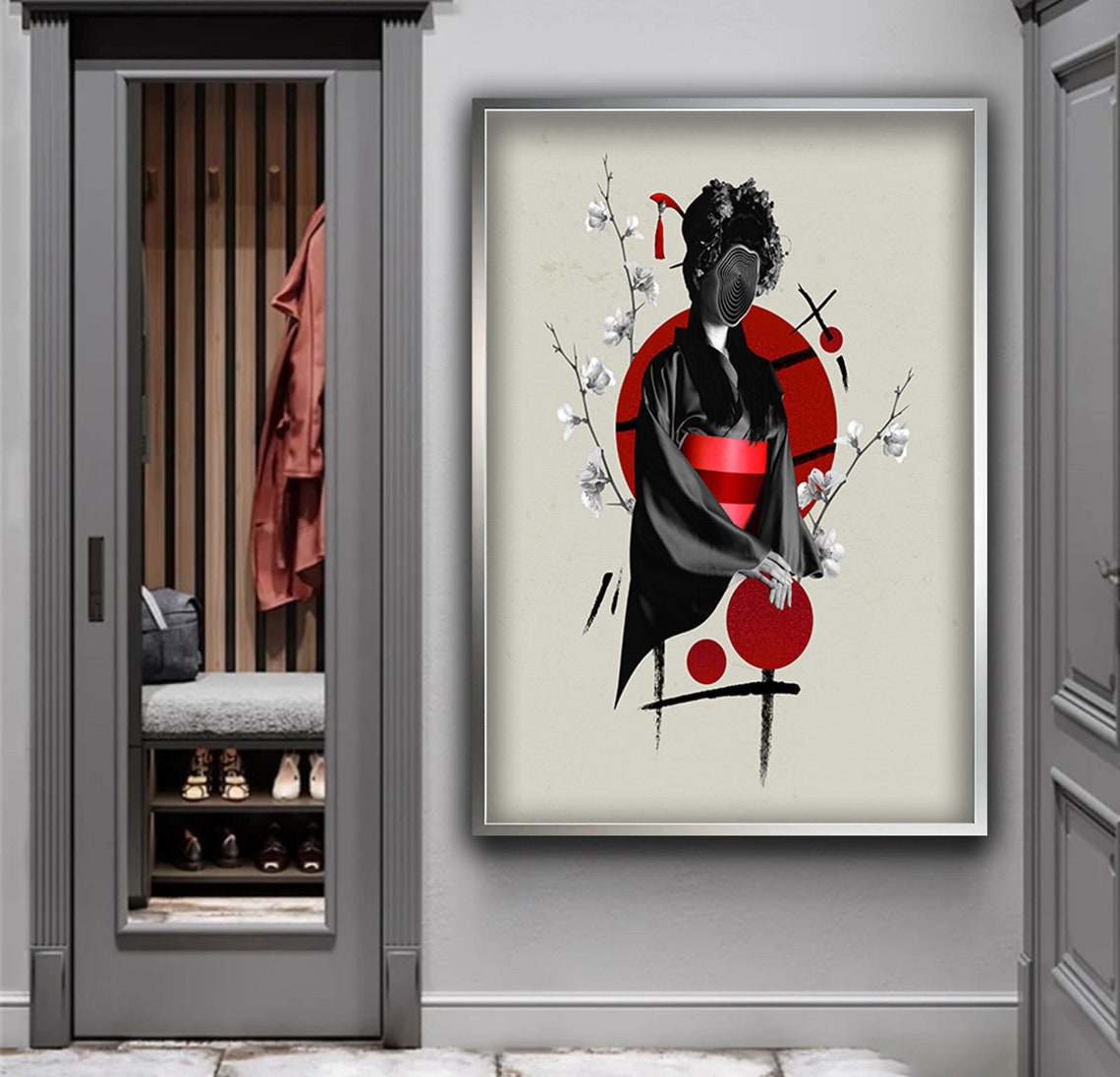 Japanese Woman Print Geisha Wall Art Faceless Japan Woman Wall Decor Japanese Style Painting Ethnic Woman Art Woman Art - Image 4