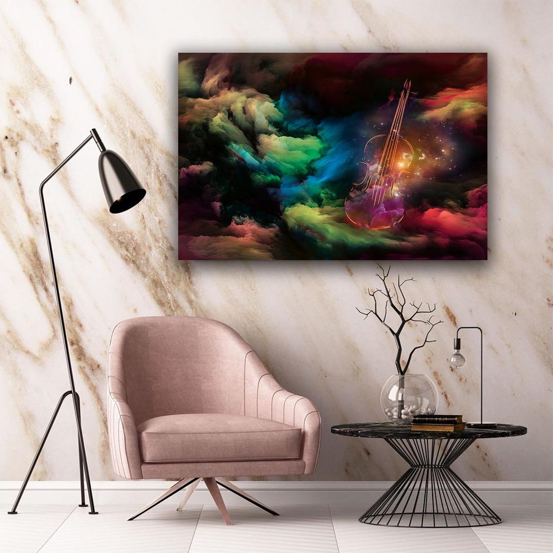 Glowing Violin Cosmic Nebula Neon Cloud Music Lover Wall Art Print - Image 5