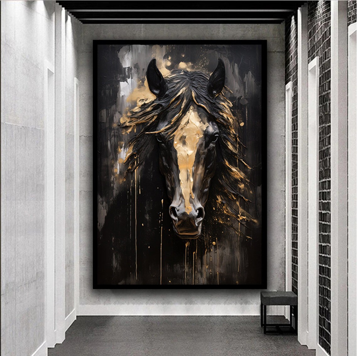 Noble Black Horse Portrait Gold Accents Dark Moody Animal Poster - Image 5