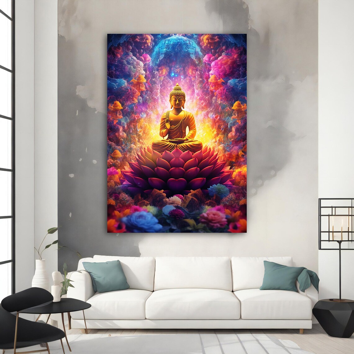 Golden Buddha Meditating on Lotus Cosmic Nebula Vibrant Zen Art Poster - Image 4