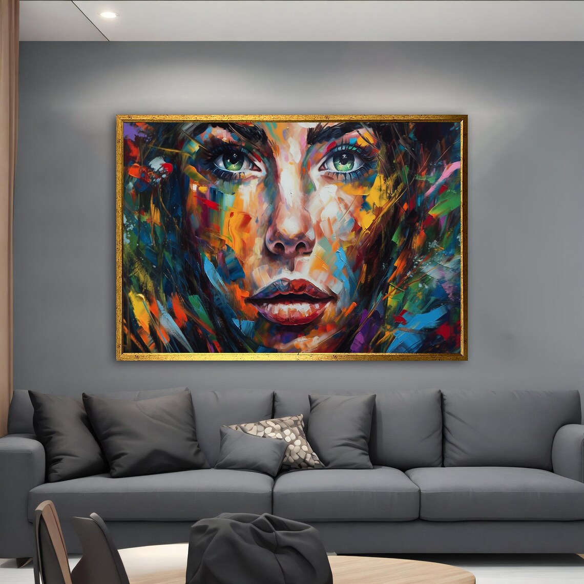 Colorful Abstract Woman Face Palette Knife Portrait Art Poster - Image 3