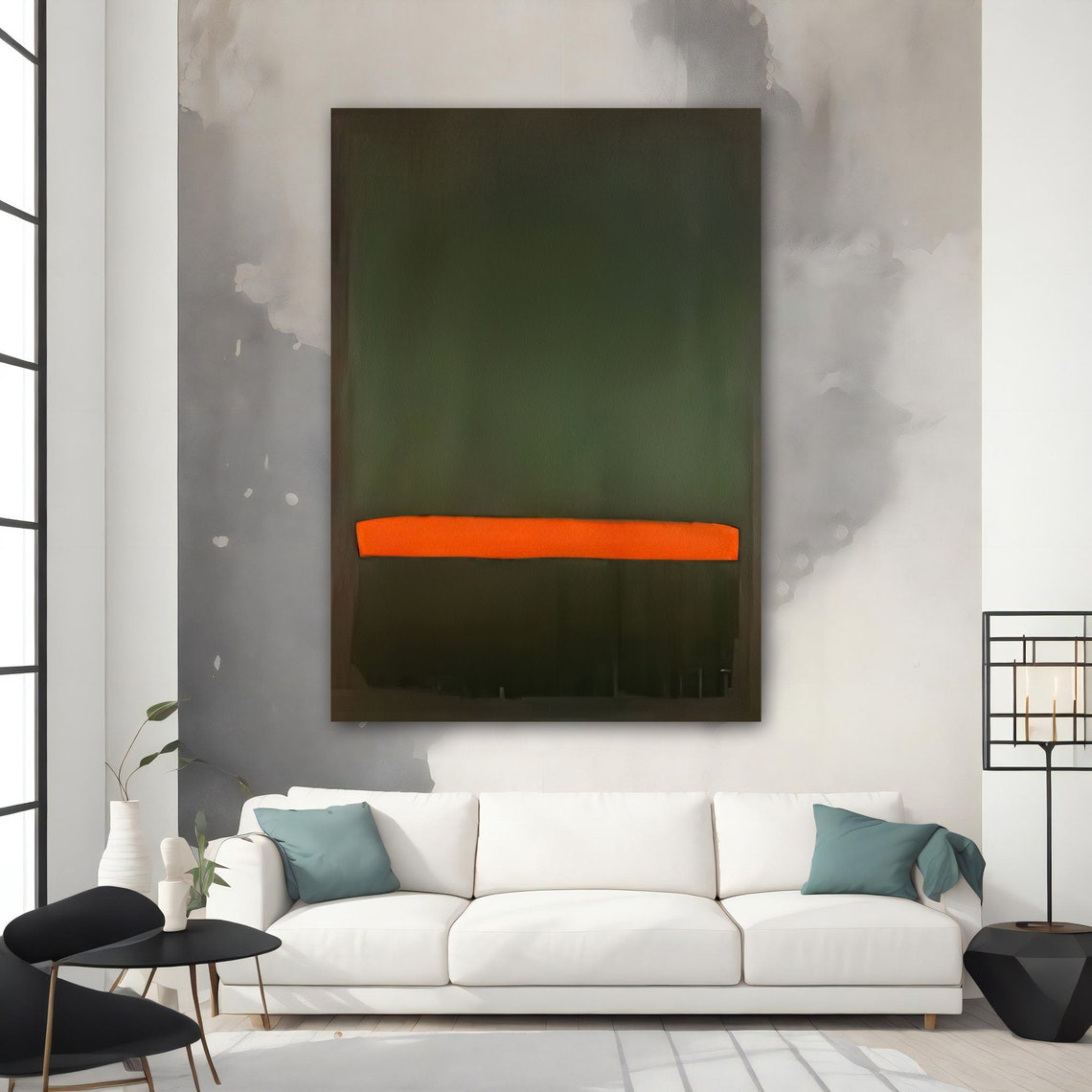 Rothko Style Dark Green Color Field with Orange Band Art Poster - Image 5