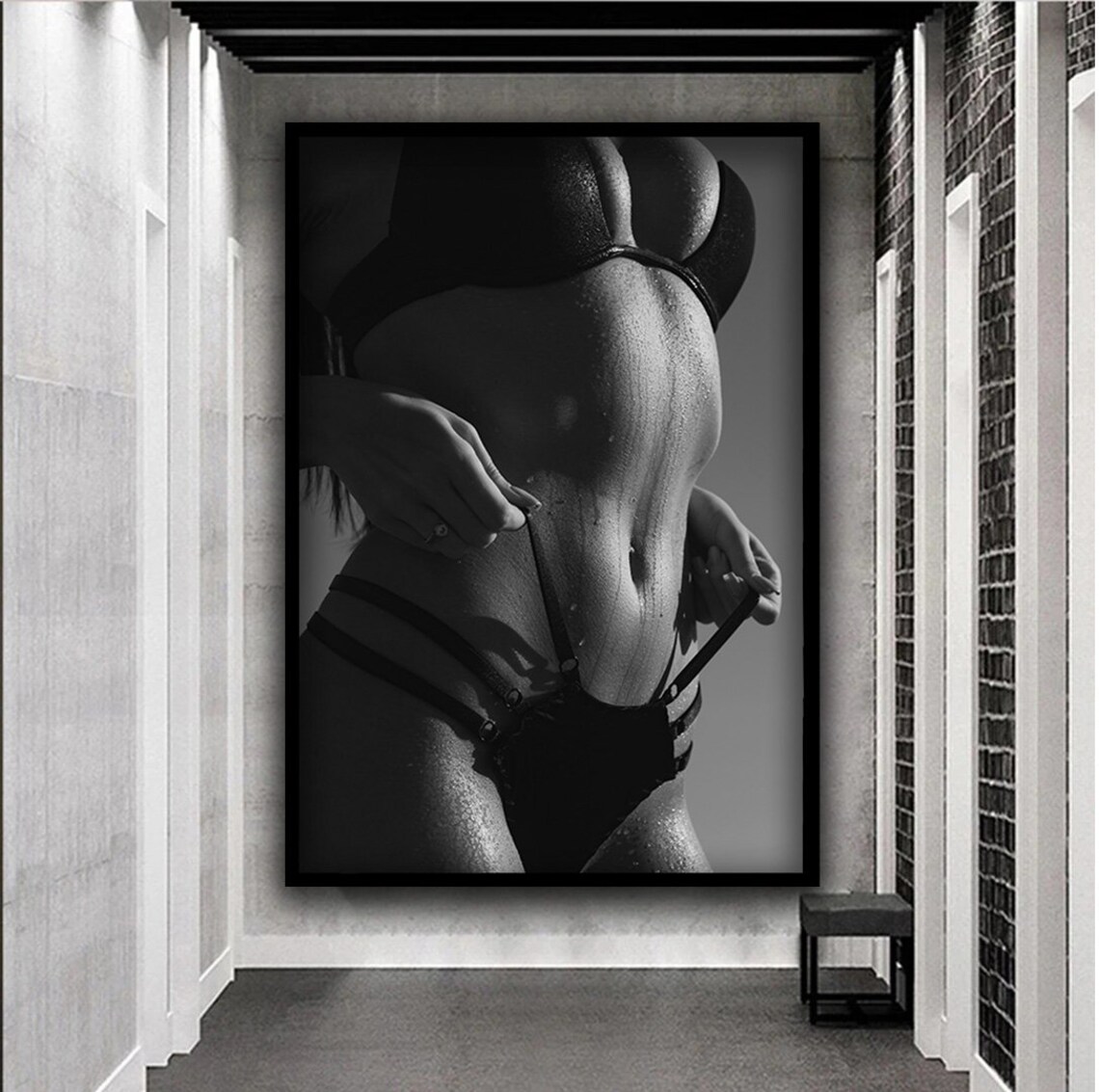 Black And White Sensual Woman Torso Boudoir Lingerie Photo Poster - Image 5