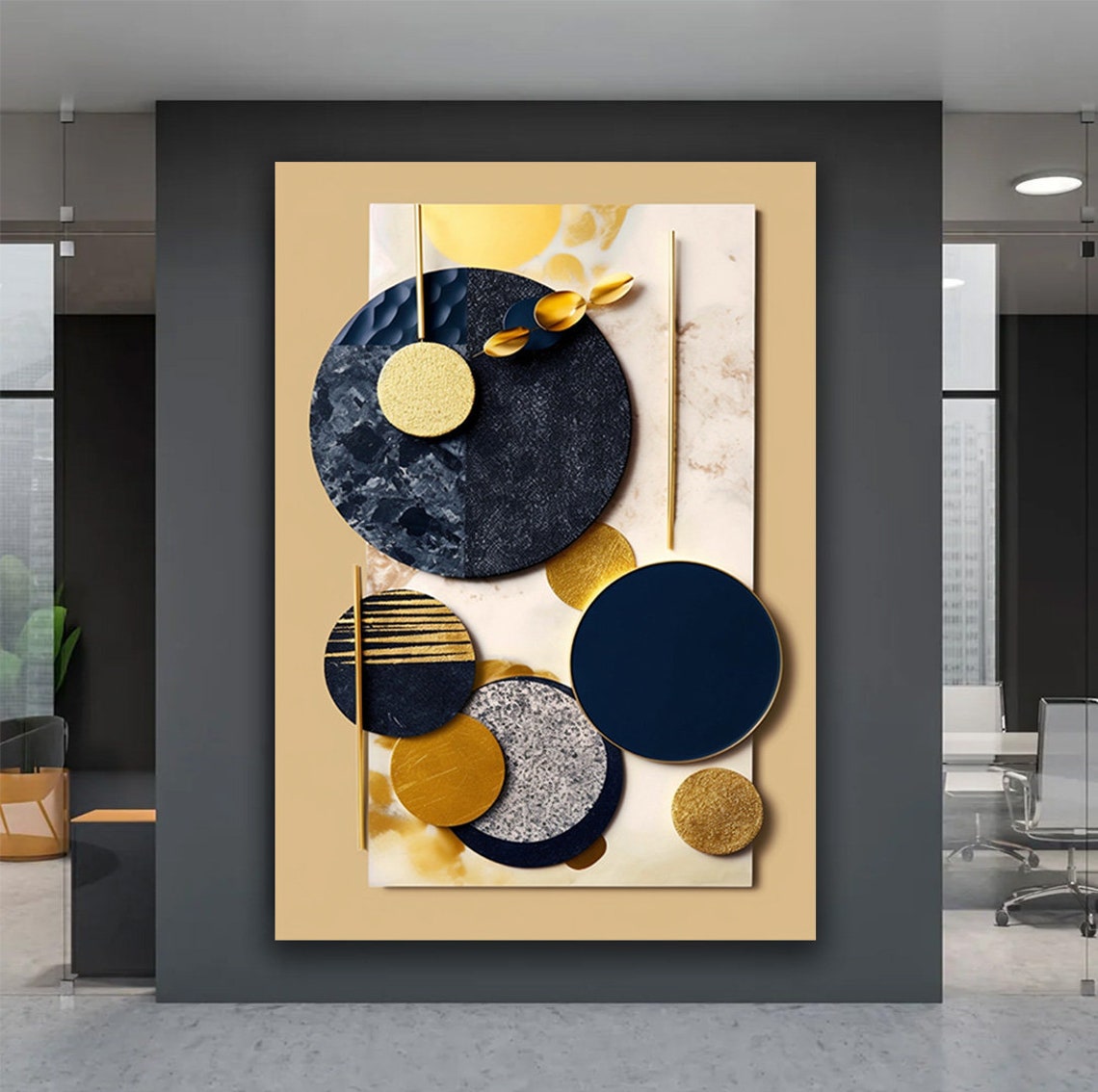 Gold Black Abstract Circles Geometric Modern Luxury Wall Art Poster