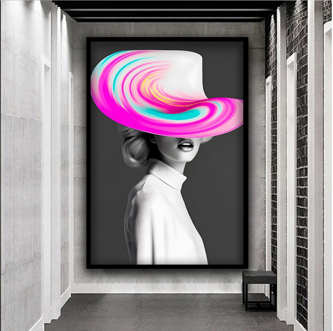 Woman Colorful Swirl Hat Pop Art Modern Fashion Wall Art Poster - Image 5