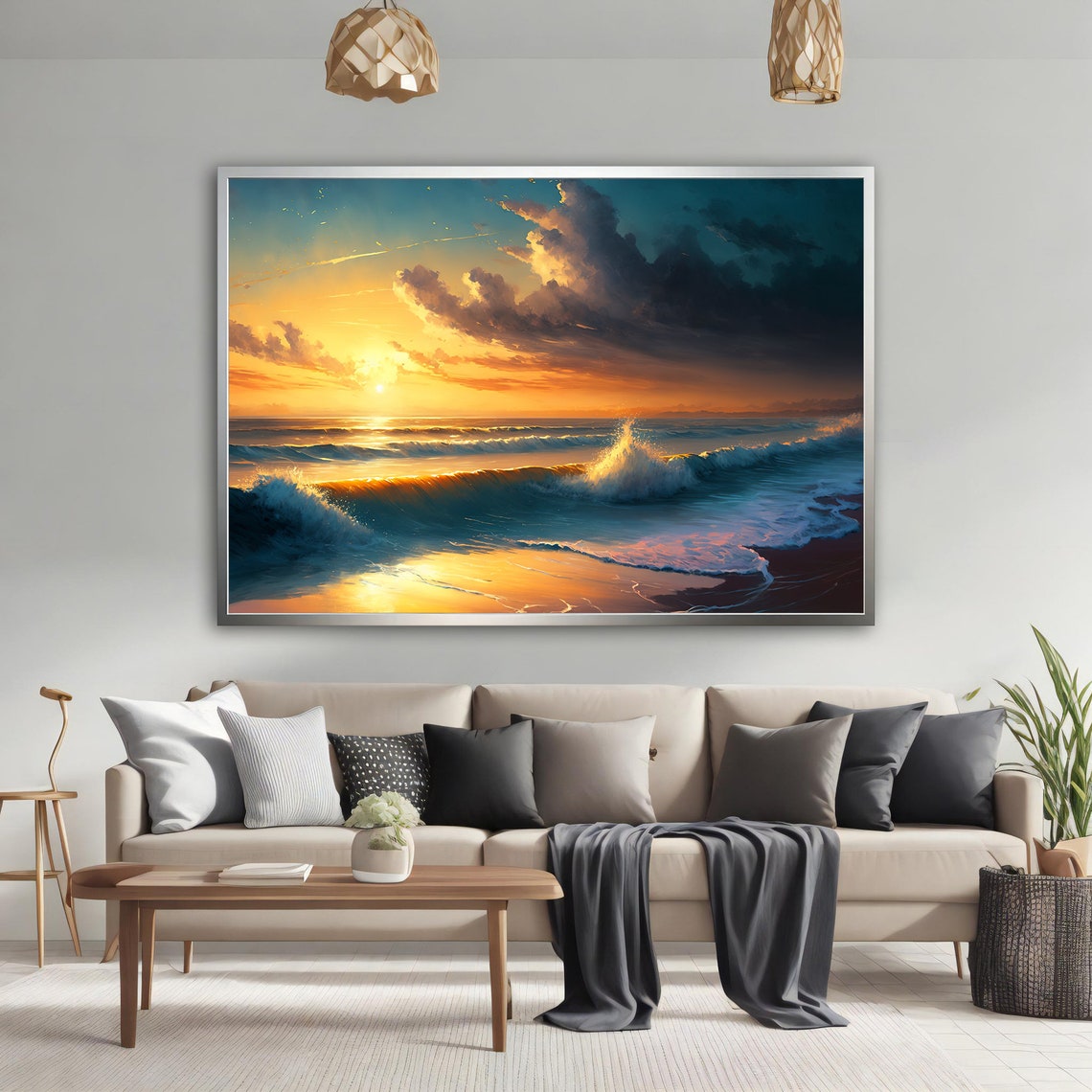 Ocean Sunset Golden Waves Beach Seascape Scenic Wall Art Poster - Image 5