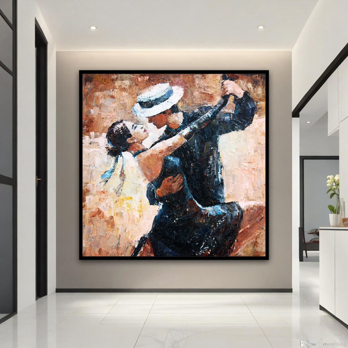 Romantic Tango Dancers Impasto Oil Painting Couple Embrace Dance Art Poster