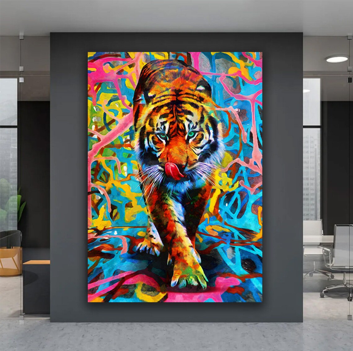 Colorful Tiger Walking Neon Psychedelic Background Pop Art Animal Poster - Image 4