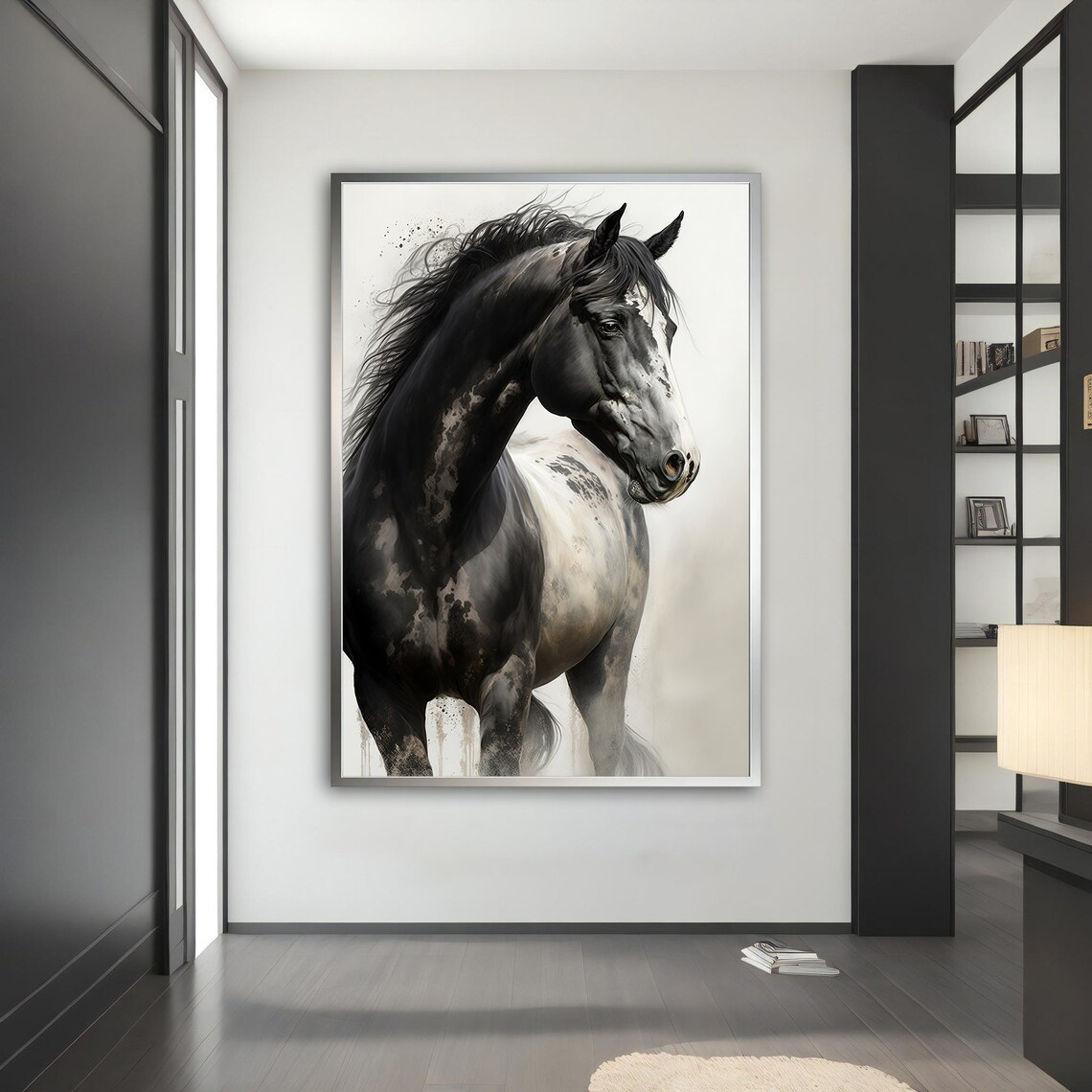 Black Horse Watercolor Painting White Background Elegant Animal Poster - Image 5