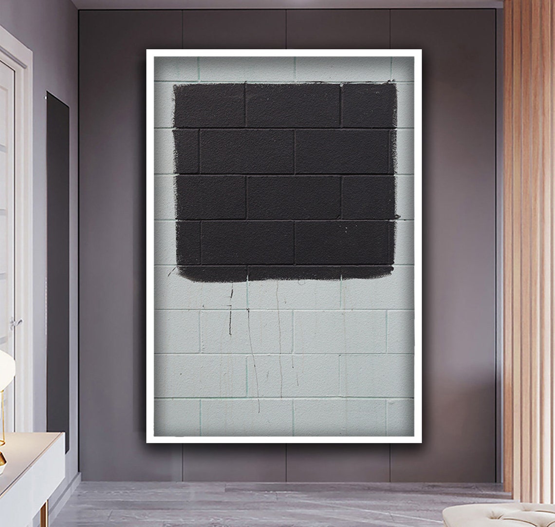 Black Paint on White Brick Wall Monochrome Abstract Art Poster
