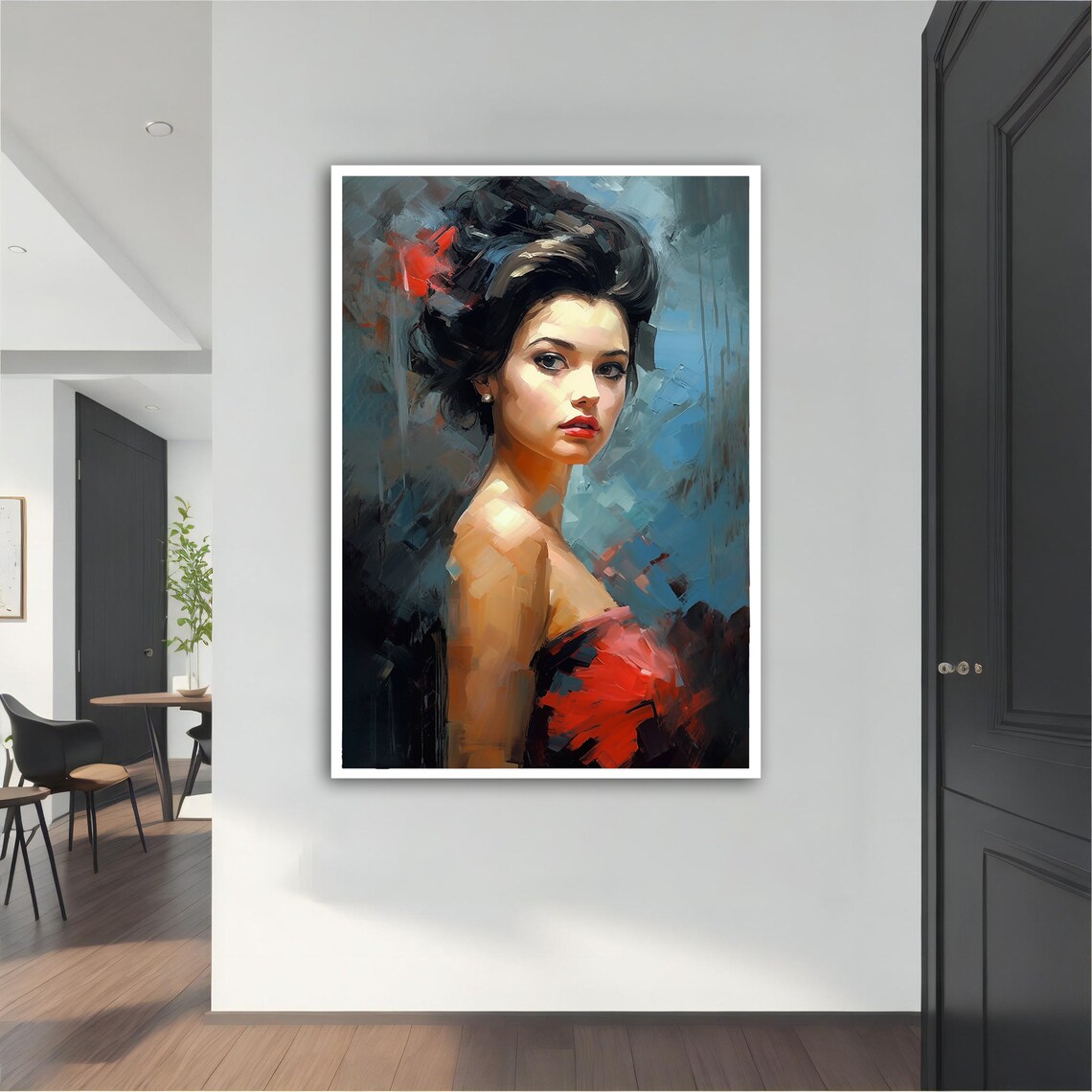 Vintage Woman in Red Dress Oil Painting Elegant Portrait Poster