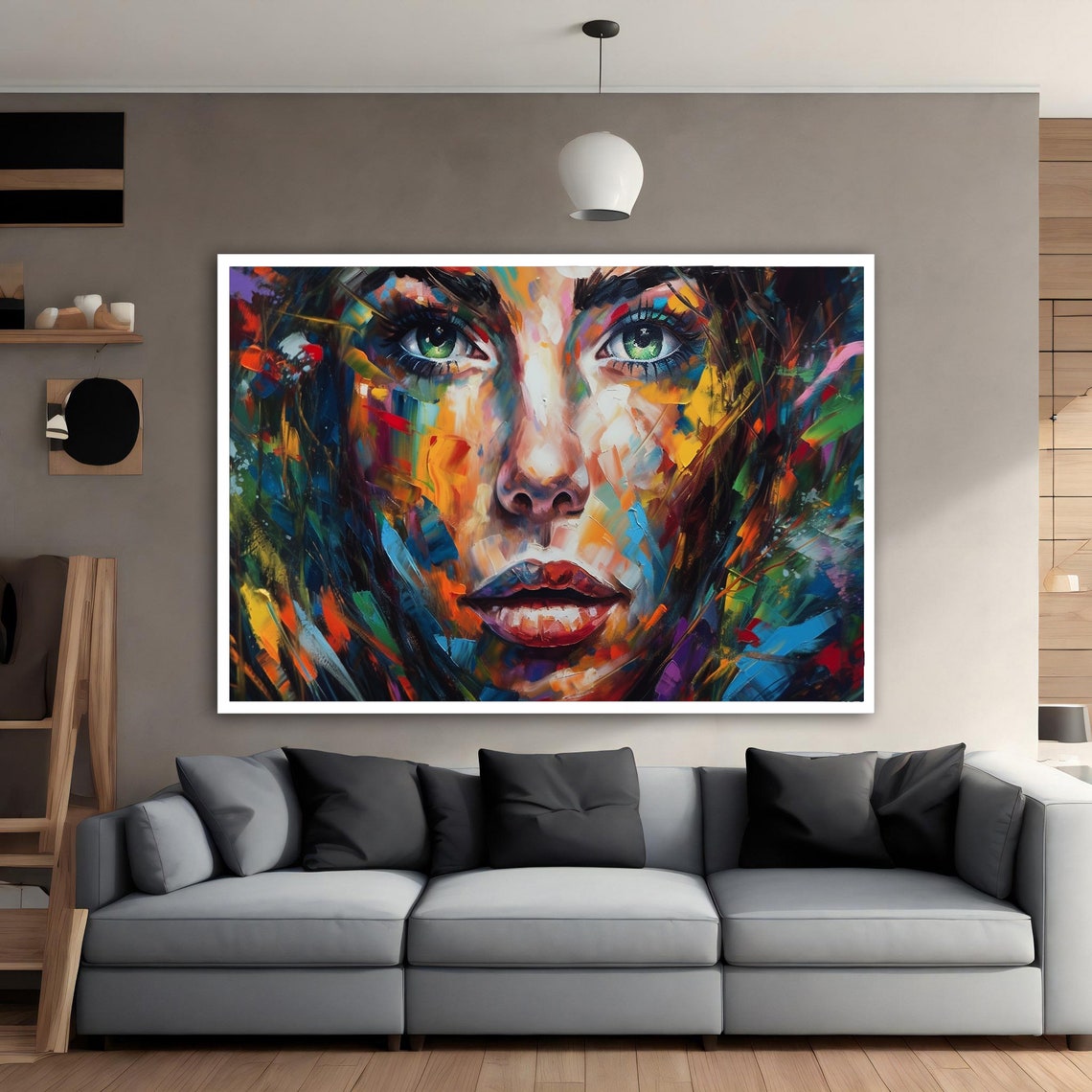 Colorful Abstract Woman Face Palette Knife Portrait Art Poster - Image 4