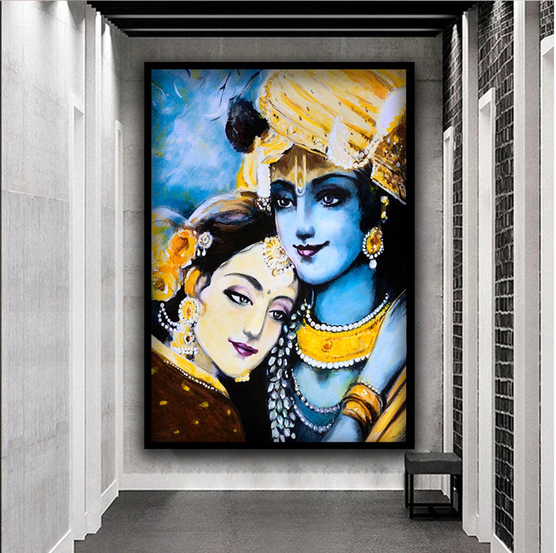 Krishna Radha Embrace Indian Devotional Love Painting Art Poster - Image 5