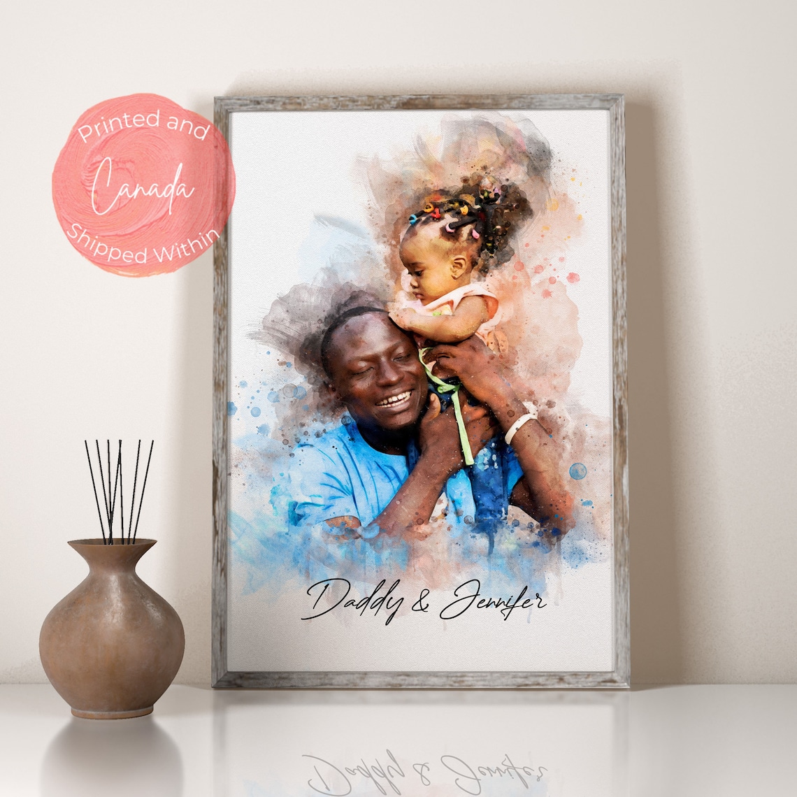 Watercolour Portrait Art for Father, Personalized Gift