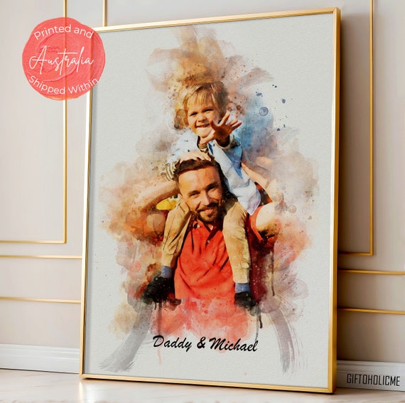 Watercolour Portrait Art For Father Dad Fathers Day Gift Painting From Photo Personalised Fathers Day Gift For Him Custom Wall Art