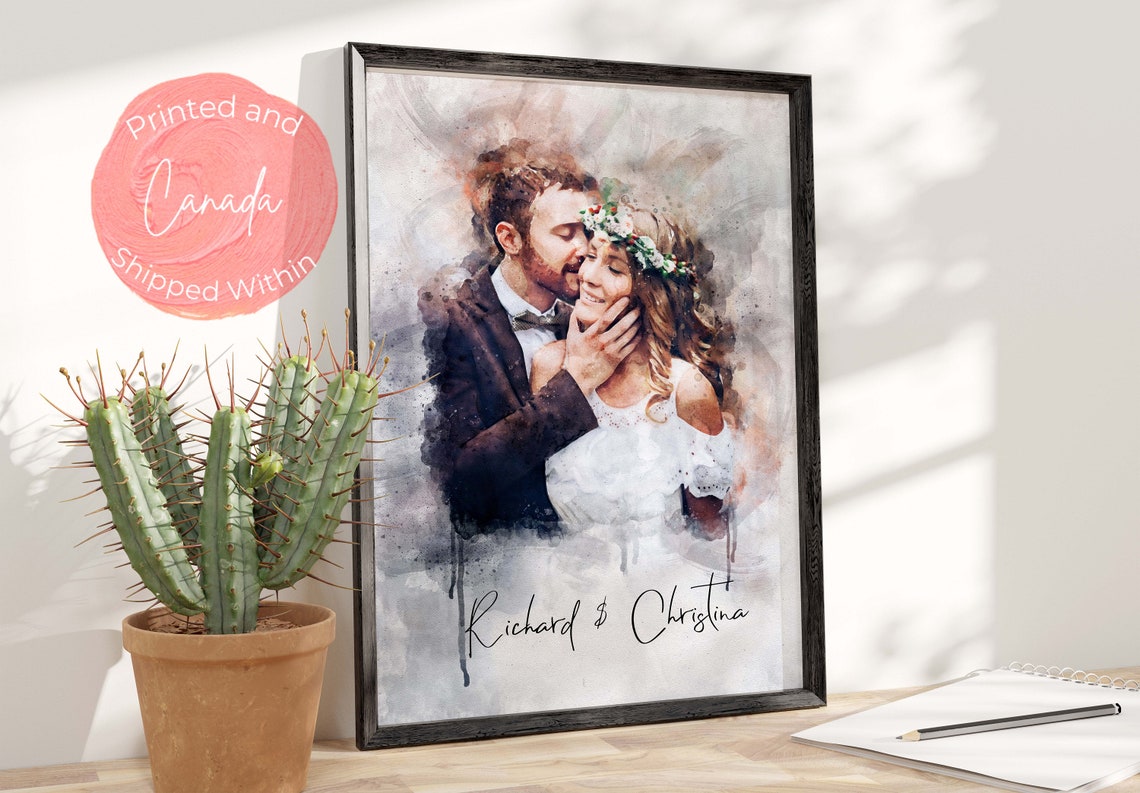 Couple Painting From Photo Family Illustration Wedding Couple Portrait Printanniversary Gift For Wife Husband Partnerwatercolor Wall Art - Image 3