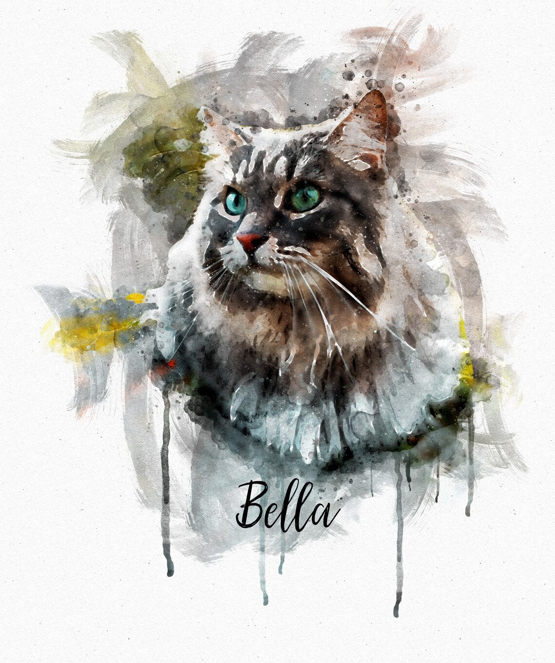 Grey British Shorthair Cat Watercolour Portrait Named Chloe Poster - Image 2