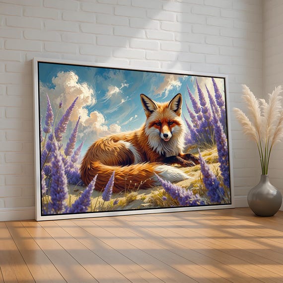 Whimsical Fox In Lavender Poster Peaceful Forest Animal Wall Art Print Nature Canvas For Bedroom Or Nursery Decor Ready To Hang