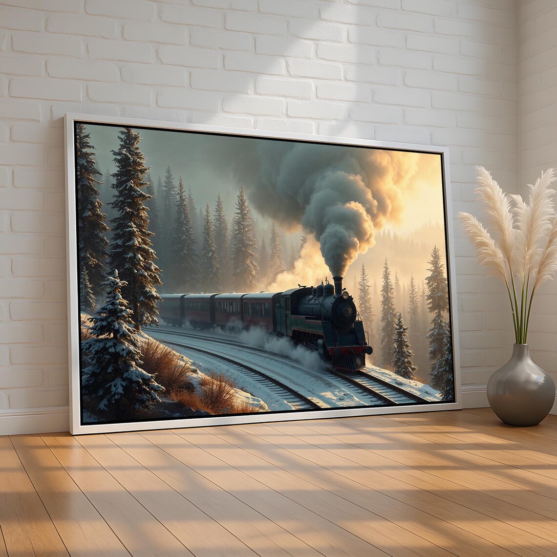 Vintage Winter Train Art Print, Nostalgic Cabin Decor