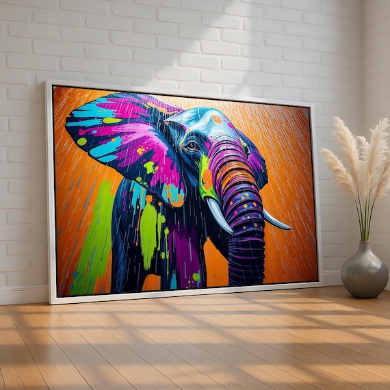 Colorful Elephant Pop Art Poster Vibrant Safari Animal Wall Decor Bold Abstract Jungle Artwork For Kids Room Or Office Ready To Hang